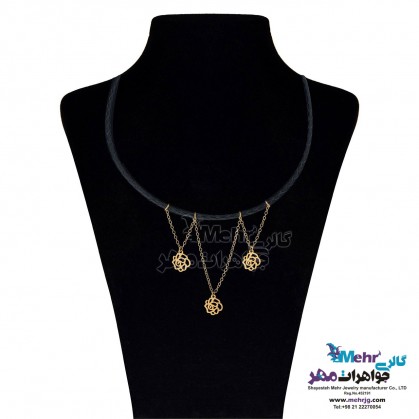 Gold and Leather Necklace - Rose Flower design-MM0800